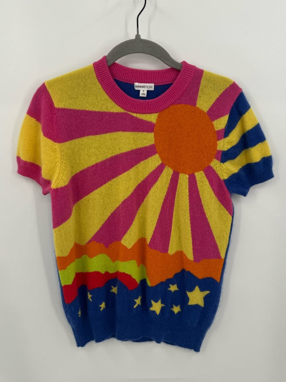 Minnie Rose Cashmere Colorblock Sun & Stars Short Sleeve Sweater